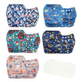 wegreeco Cloth Diapers 5 Pack with 5 Inserts, Washable Cloth Diapers for Babies, One Size Adjustable Reusable (Boy Car & Sail)