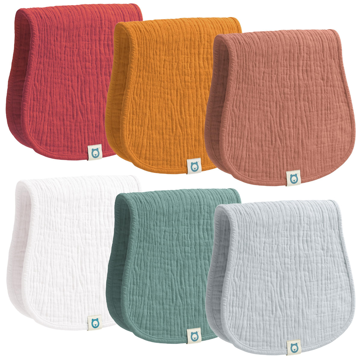 ROMY RO Muslin Burp Cloths Set, 6 Pieces, 100% Organic Cotton Hand Washcloths for Baby Boys and Girls Extra Absorbent and Soft Burping Rags (Cherry - Multi Colored)