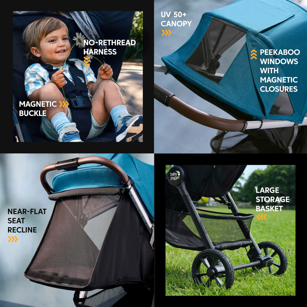 Baby Jogger® City Mini GT3 All Terrain Baby Stroller with Forever Air Rubber Tires, All Wheel Suspension, Lightweight Stroller with Magnetic Buckle, No-Rethread Harness, and Foot Brake, Sierra Sand