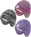 3 Pack Baby Beanie Hats with Earflaps, 2 Size Baby Winter Hat for Infant Toddler Kids, Fleece Lined Knit Hat for Girls Boys