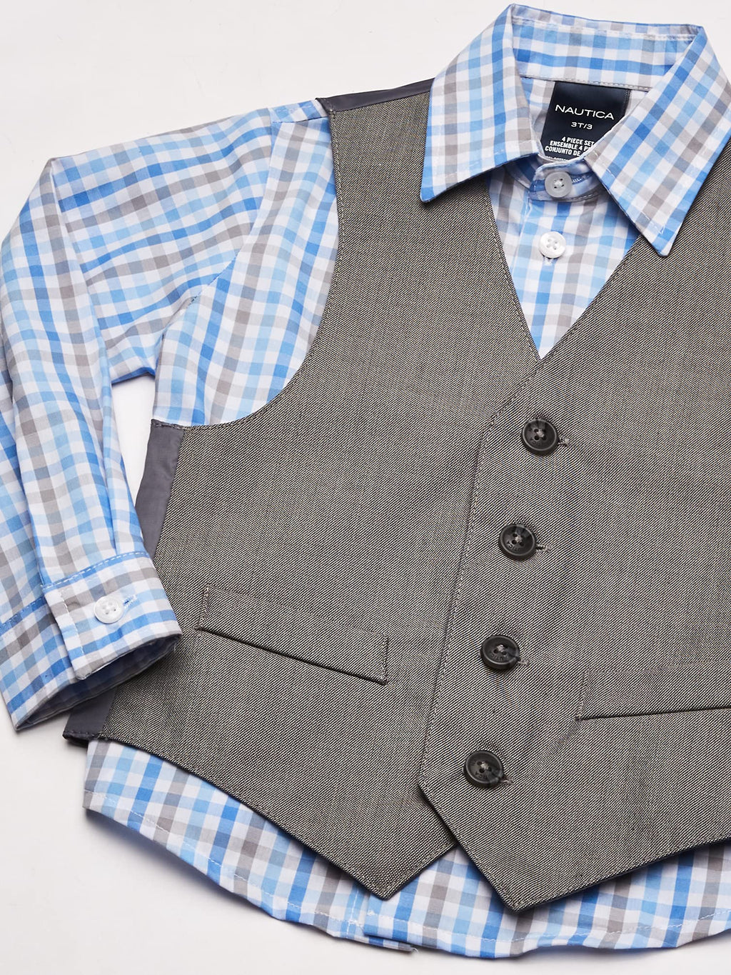 Nautica Boys 4-piece Vest Set with Dress Shirt, Tie, Vest, and Pants Suit, Light Gray, 6 US