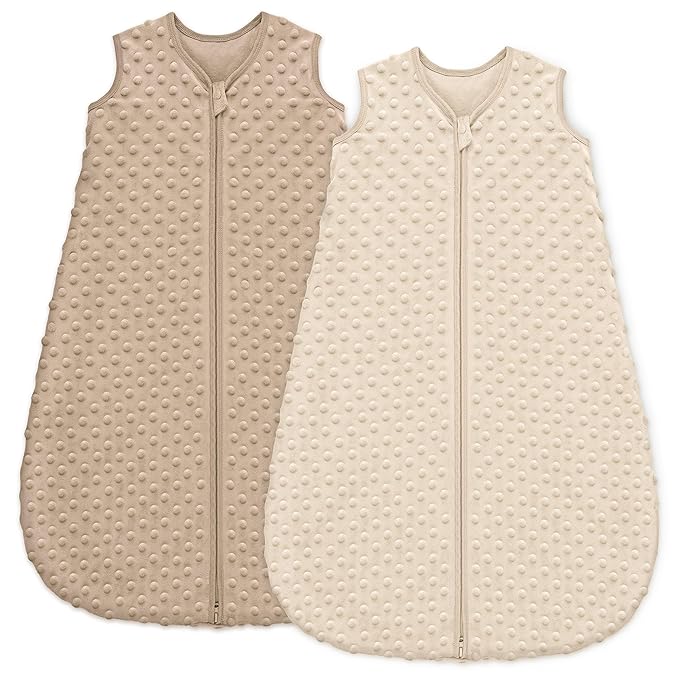 Fleece Baby Sleep Sack 12-18 Months with Plush Dots 1.5 Tog Baby Wearable Blanket with 2-Way Zipper Warm Sleeping Sack for Toddler Infant - Large, Coffee