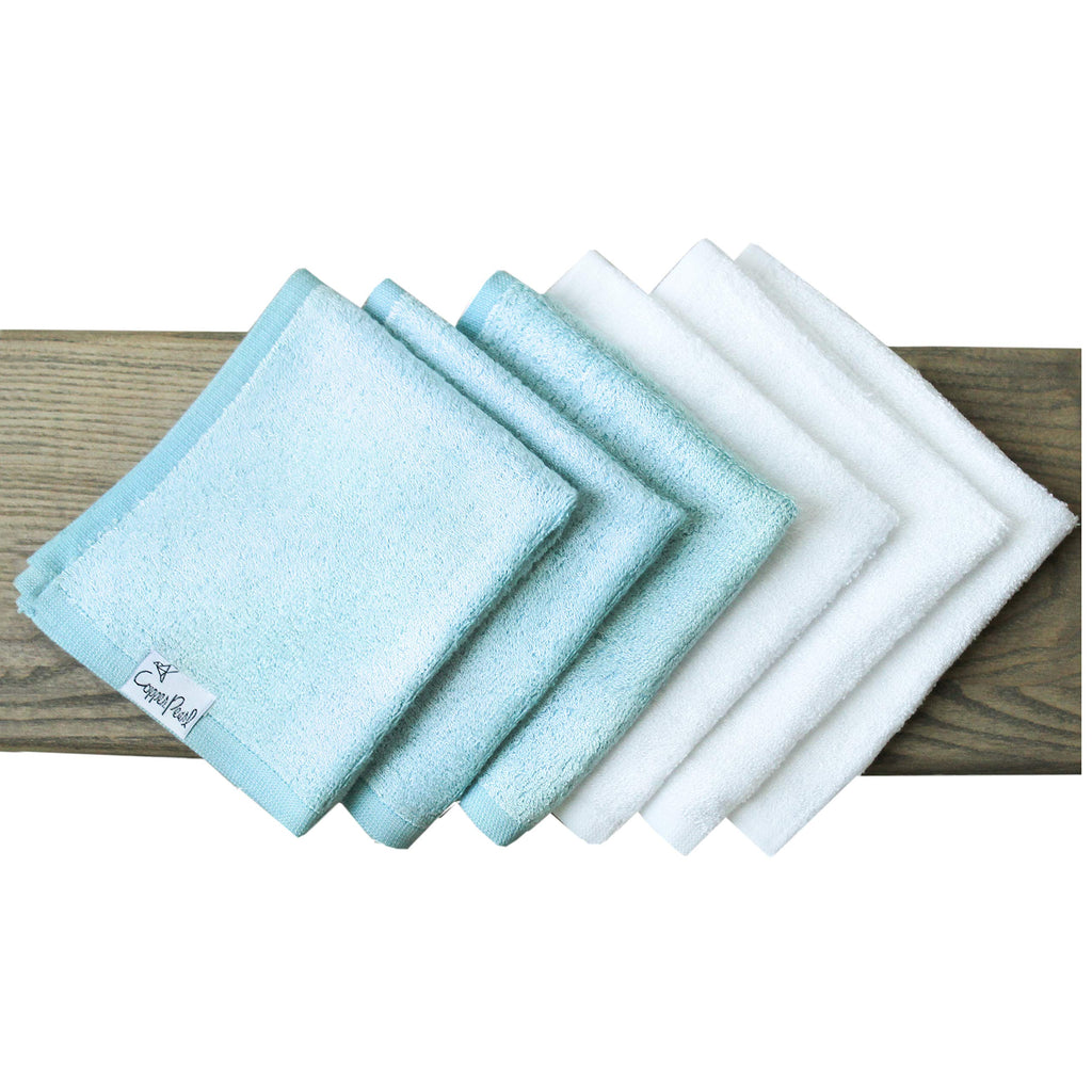 Copper Pearl 6 Ultra Soft Baby Bath Washcloths Premium Large Soft Sonny (Blue/White) 11" x 11" Towels