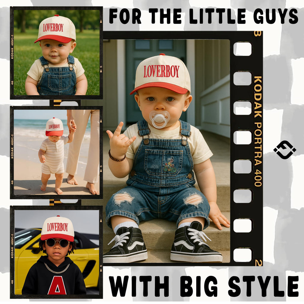 Kids 2 Tone Trucker Snapback Hat - Loverboy - Red/Beige