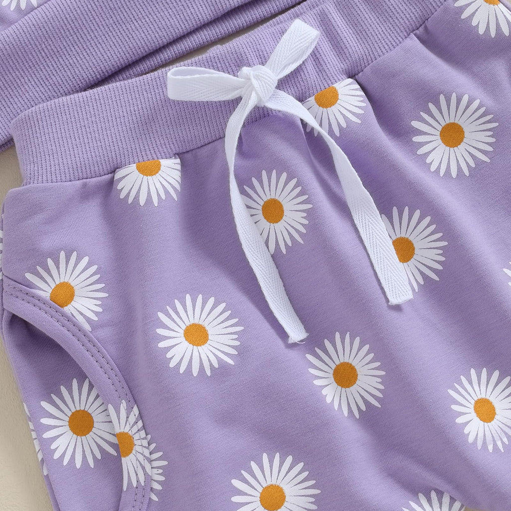 CIYCUIT 3Pcs Baby Girl Fall Outfits Daisy Sweatshirt + Pants + Headband Infant Fall Winter Clothes Purple 6-12 Months