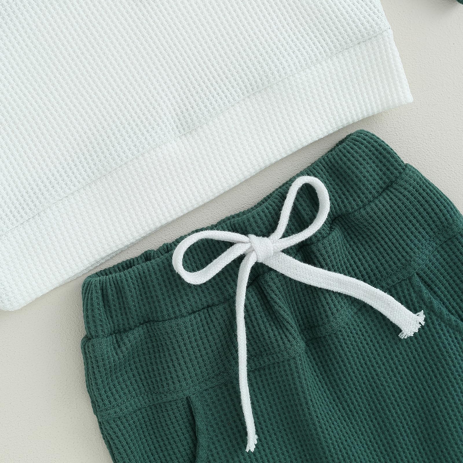 Fufuriprefer Toddler Baby Boy Fall Clothes Waffle outfit Long Sleeve Top Jogger Pant Set (Dark Green White, 2-3T)