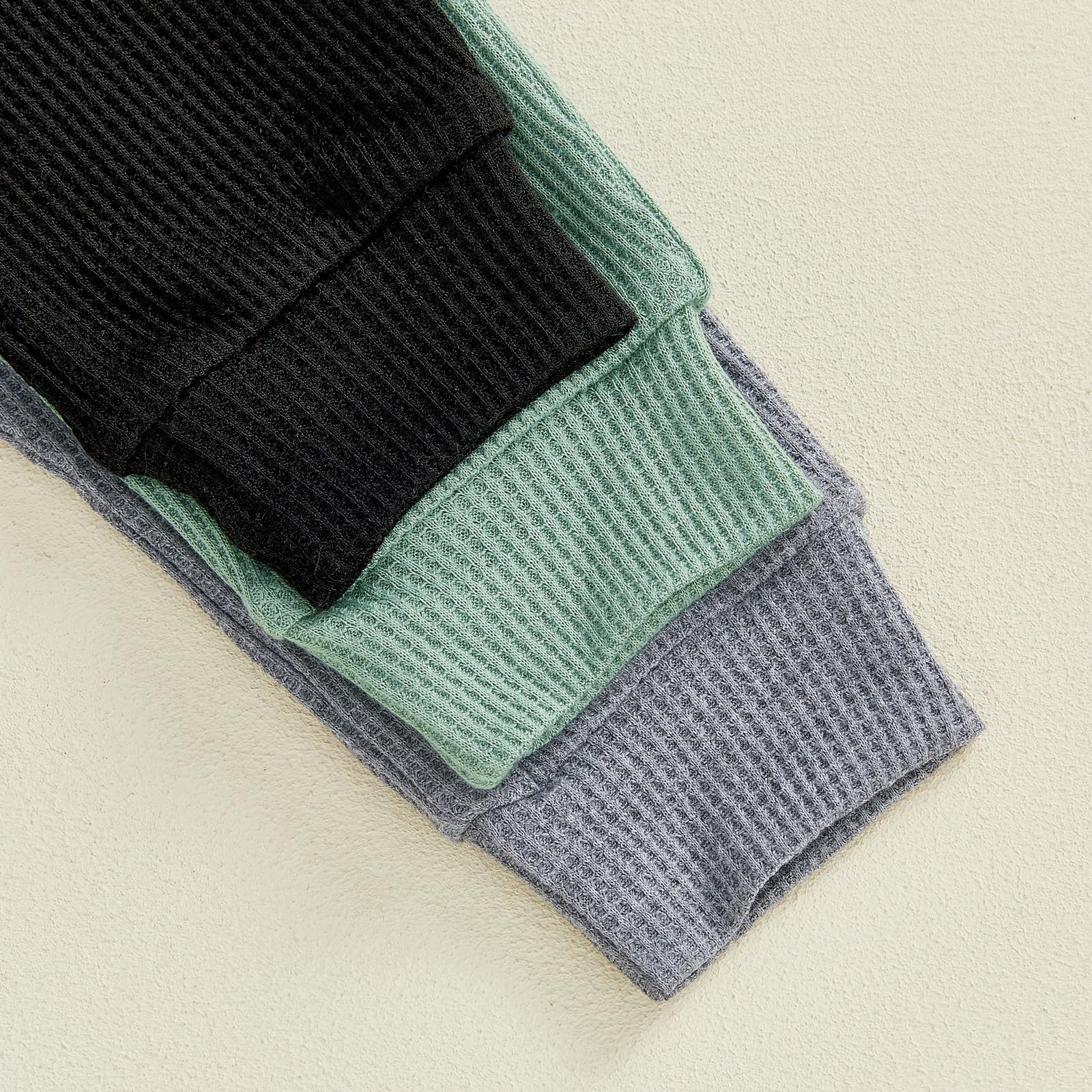 Sejardin Toddler Baby Boy Girl Pants 3 Pack Solid Color Elastic Waist Jogger Sweatpants Newborn Infant Casual Bottoms (Waffle Grey Green Black, 12-18 Months)