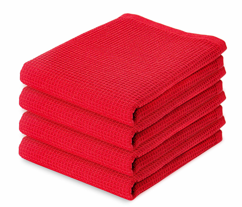 PurpleEssences Waffle Weave Kitchen Towel, 100% Cotton - 15x25 Inches with Hanging Loop, Ultra Soft Absorbent Quick Drying Dish Cloth, Tea and Hand Towels, 4 Pack - Spring Easter Summer - Red