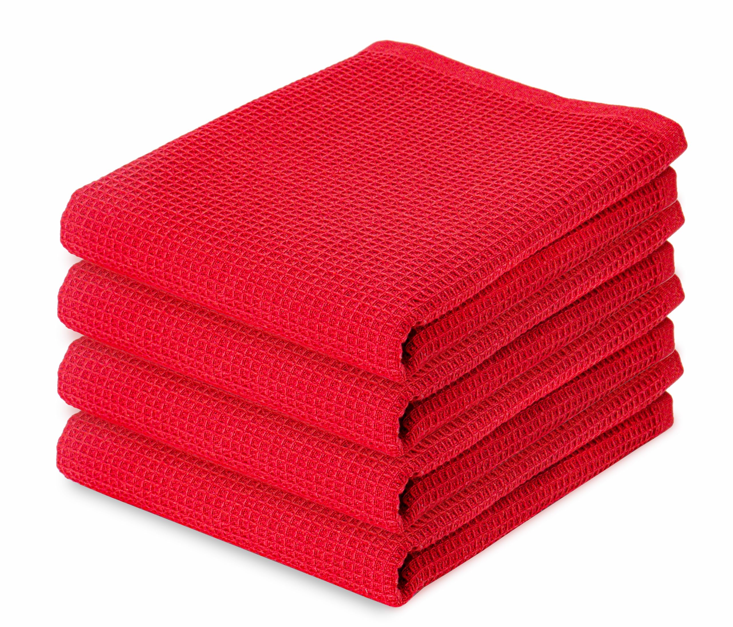 PurpleEssences Waffle Weave Kitchen Towel, 100% Cotton - 15x25 Inches with Hanging Loop, Ultra Soft Absorbent Quick Drying Dish Cloth, Tea and Hand Towels, 4 Pack - Spring Easter Summer - Red