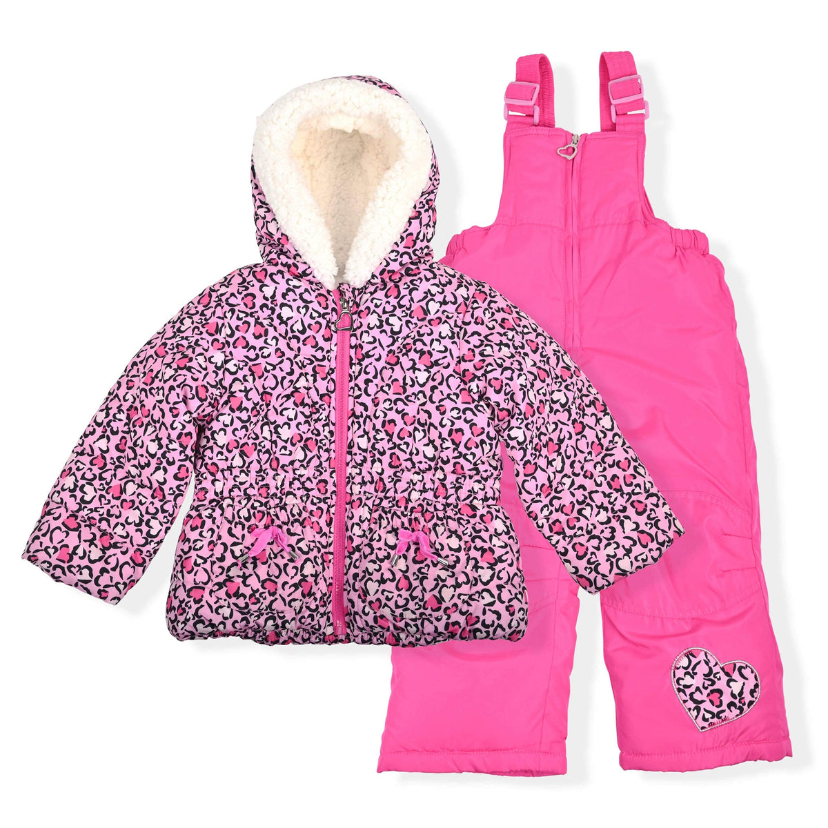 Arctic Quest Girls' Bib Snow Pants and Ski Jacket Water-Resistant Snowsuit For Kids Winter Hooded Jacket, Puffer Blush, 3T