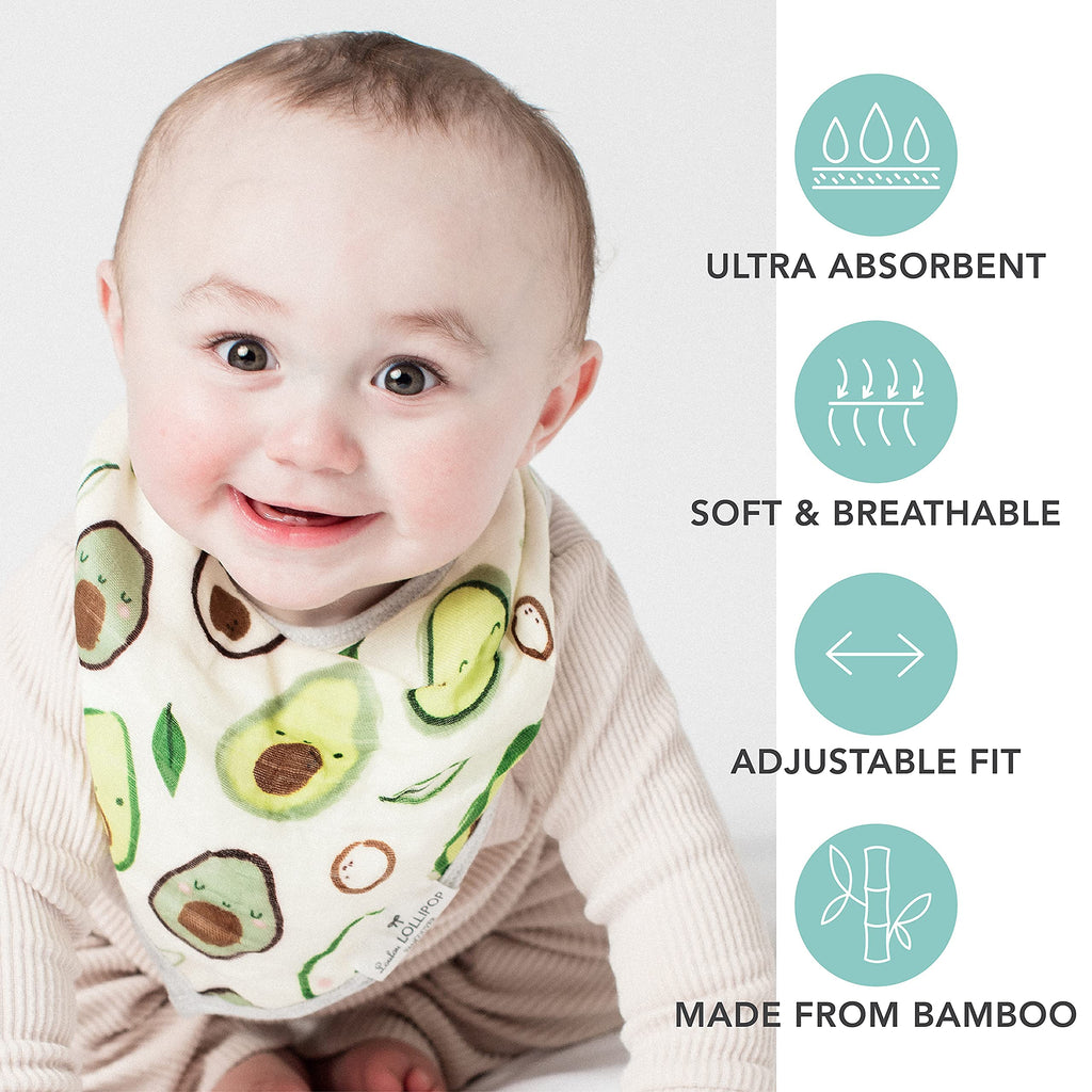 Loulou Lollipop Soft Breathable and Absorbent Muslin Bandana Bib Drool Bib Set for Baby Girl and Boy, Adjustable 3 to 36 Months, 2 Pack - Avocado