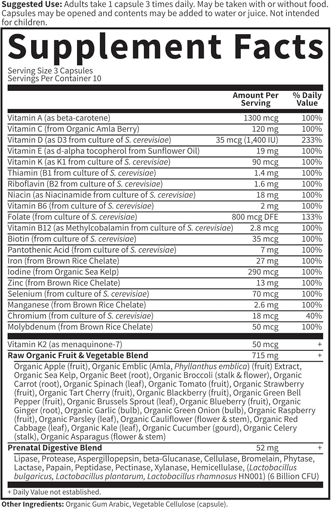 Garden of Life Prenatal Multivitamin for Women from Whole Foods with Biotin, Iron & Folate not Folic Acid, Probiotics for Immune Support - Vitamin Code Raw Pregnancy Must Haves - 30 Capsules