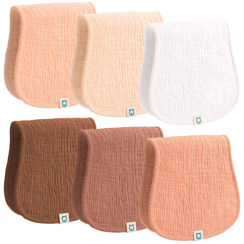 ROMY RO Muslin Burp Cloths Set, 6 Pieces, 100% Organic Cotton Hand Washcloths for Baby Boys and Girls Extra Absorbent and Soft Burping Rags (Cherry - Multi Colored)