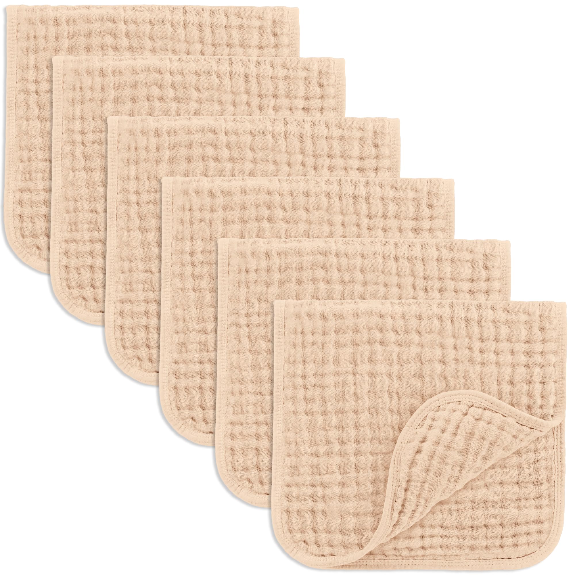 Comfy Cubs Muslin Burp Cloths 20x10" 6 Pack, Baby Burp Cloths - Cream