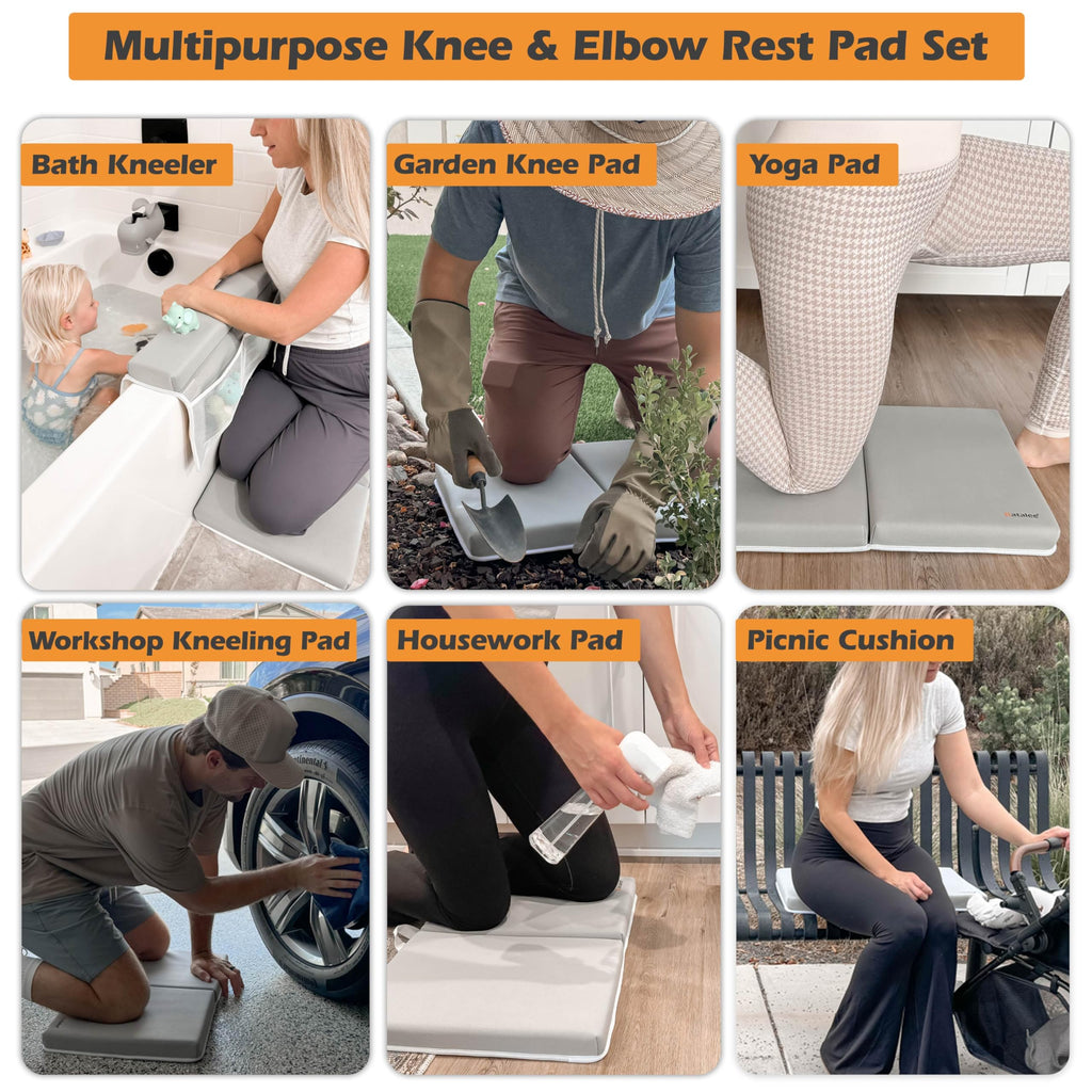 BATALEE Bath Kneeler and Elbow Rest Pad Set - Baby Bath Kneeler, Bathtub Kneeling Pad, Kneeling Pad for Bathing Baby, Knee & Elbow Saver with 4 Toy Organizer Pockets, X-Large 22 × 15 in, Gray