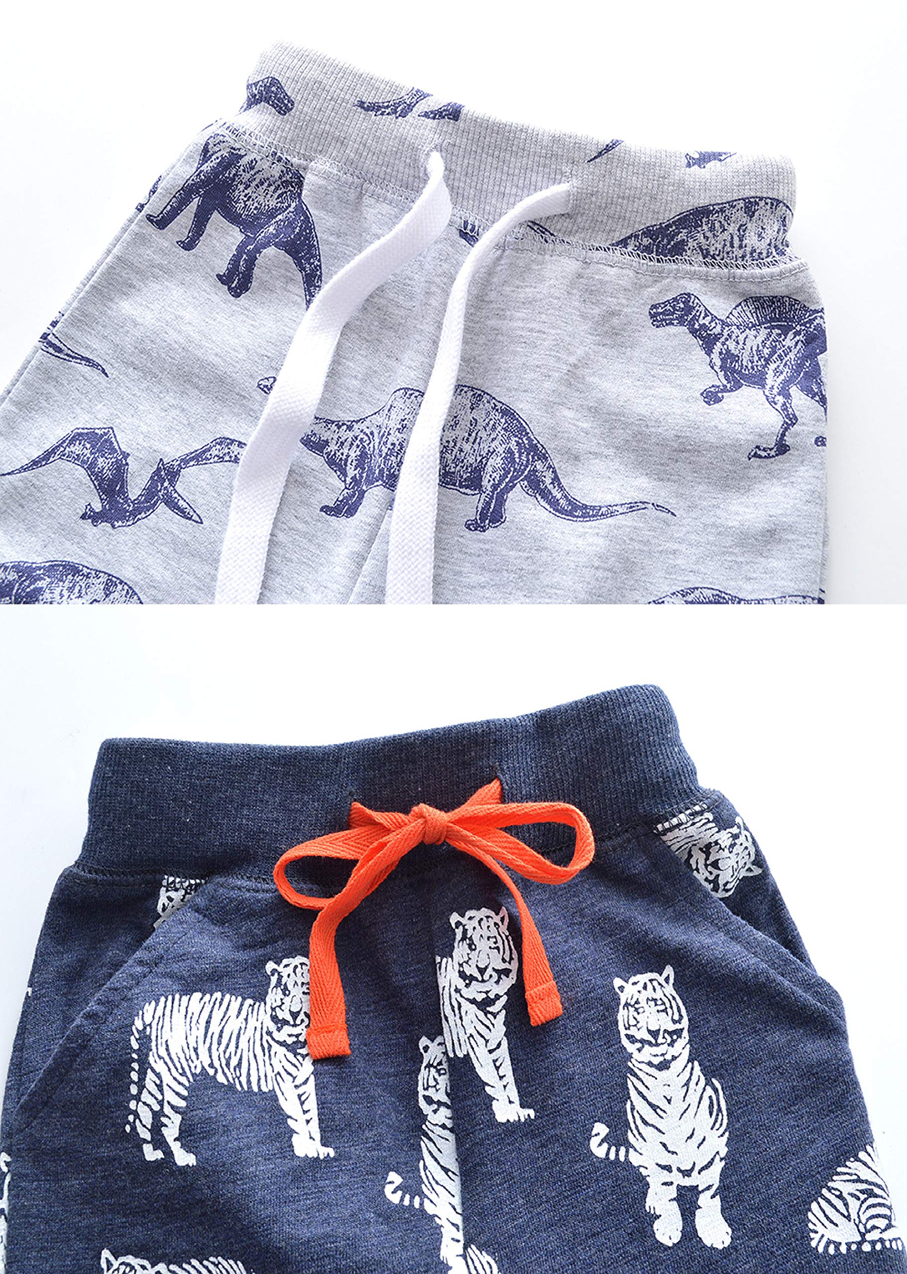 HUAER& Baby Boy's Jogger Pants Dinosaur Car Animal Print Drawstring Elastic Waist Sweatpants Cotton Toddler Athletic Pants 2-PCS((Tiger + Dinosaur,2-3T)