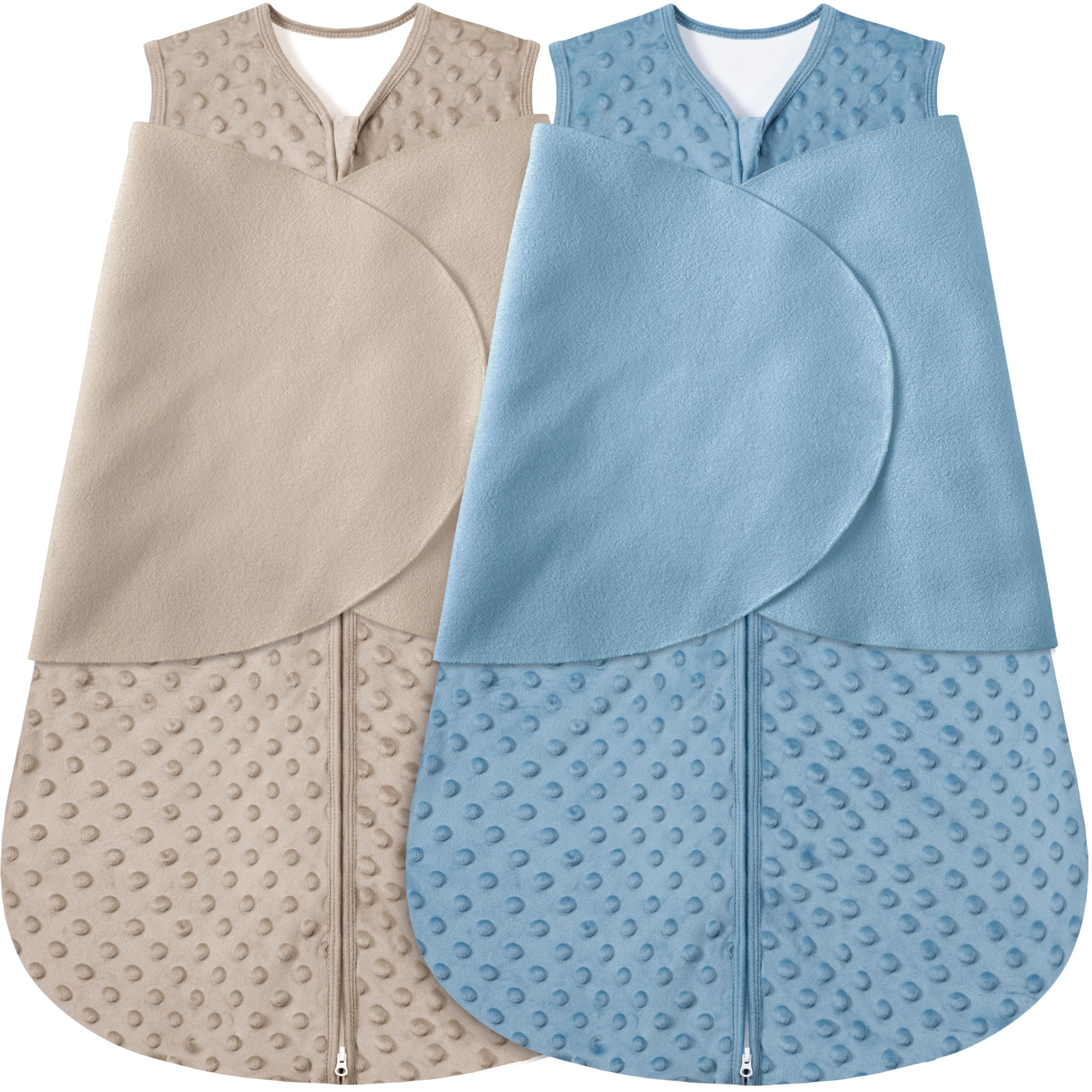 BSTOPPT Fleece Newborn Sleep Sack Baby Swaddle,3-Way Adjustable Wearable Blanket,2 Pack Fleece Swaddling sleeping bag TOG 2.0， (Brown & Dark Green, 6-12 Months)