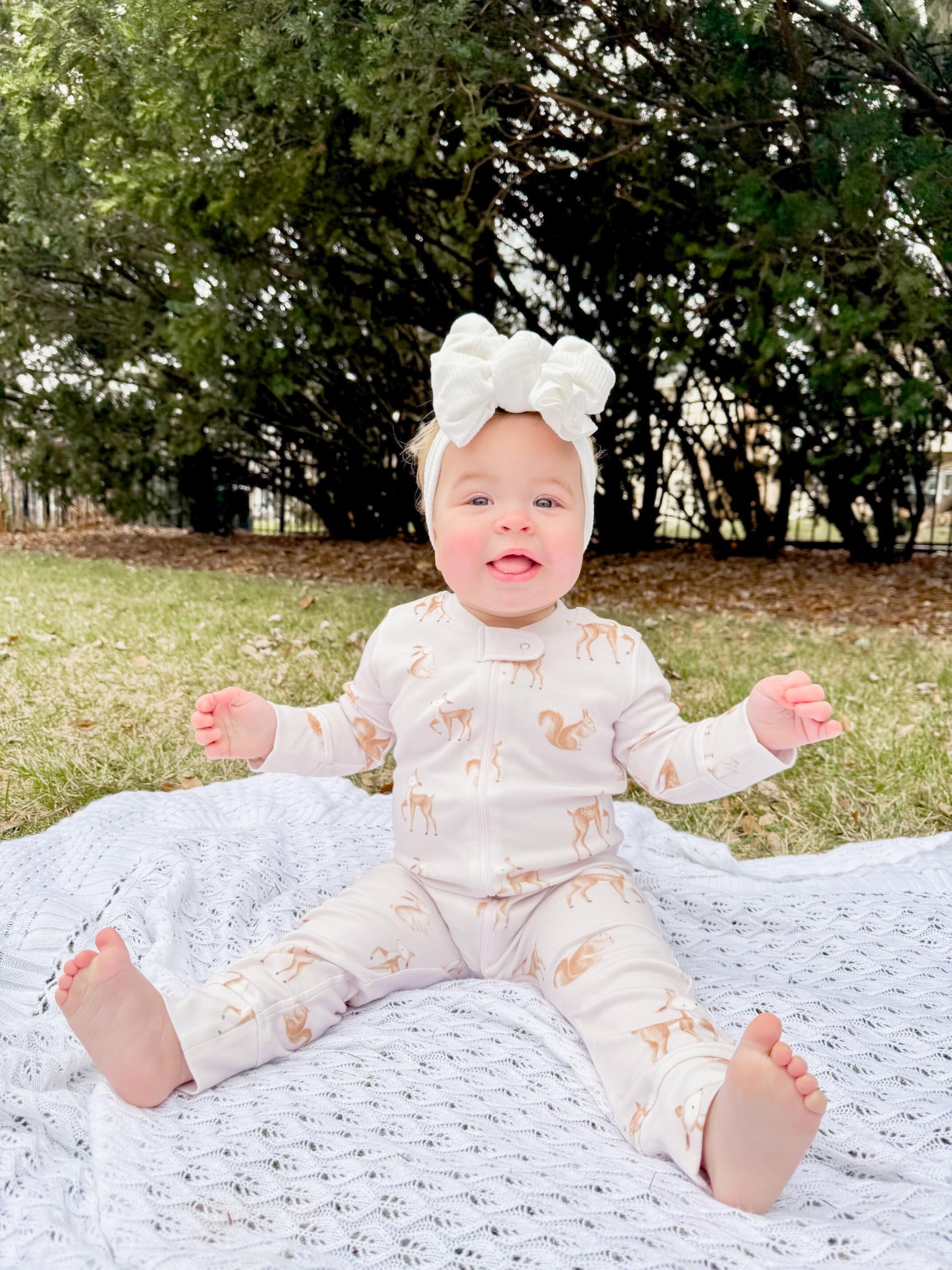Owlivia Organic Cotton Baby Boy Girl Zip up Sleep N Play, Footless, Long Sleeve(3-6 Months, Pink Deer)