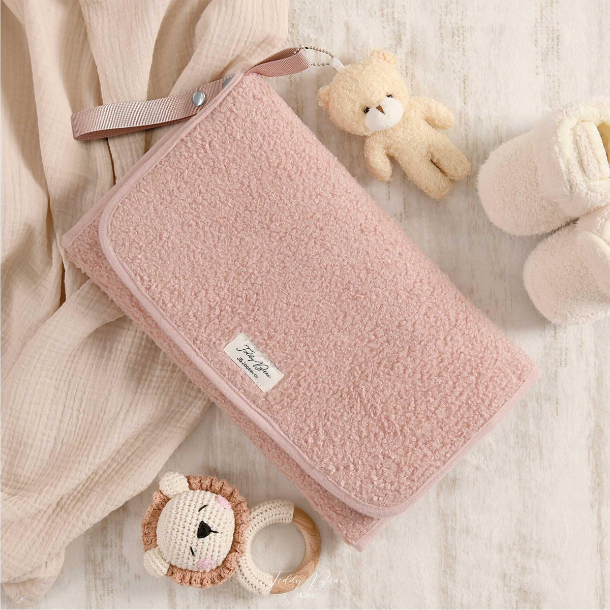 J&Joo Portable Diaper Changing Pad - Ultra Soft, Extra Padded, Waterproof Baby Changer Travel Essential, EZ Access Mesh Pockets, Gift for Baby Shower, Newborn Girls and Boys, 0-12 Months