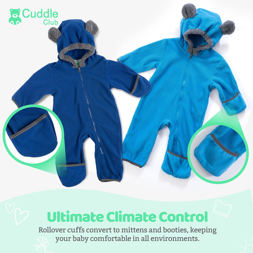 Cuddle Club Fleece Baby Bunting Bodysuit 2 Pack Bundle -Navy & Blue Baby Bear Bunting Fleece Jumpsuit - Teddy Bear Warm Buntings- Newborn Snowsuits 5T Buntings Suits