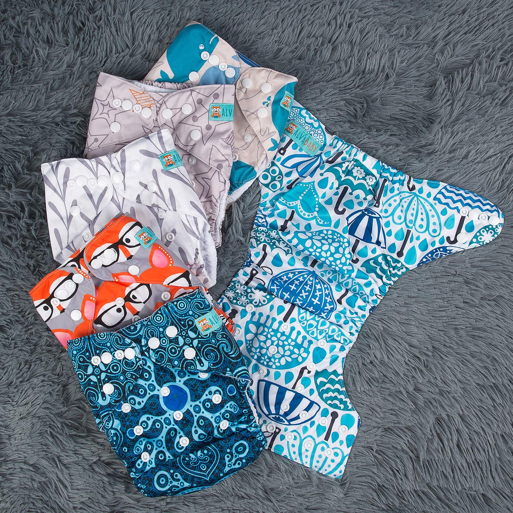 ALVA Cloth Diapers for Babies 6pcs with 12 Inserts Reusable Diaper Covers