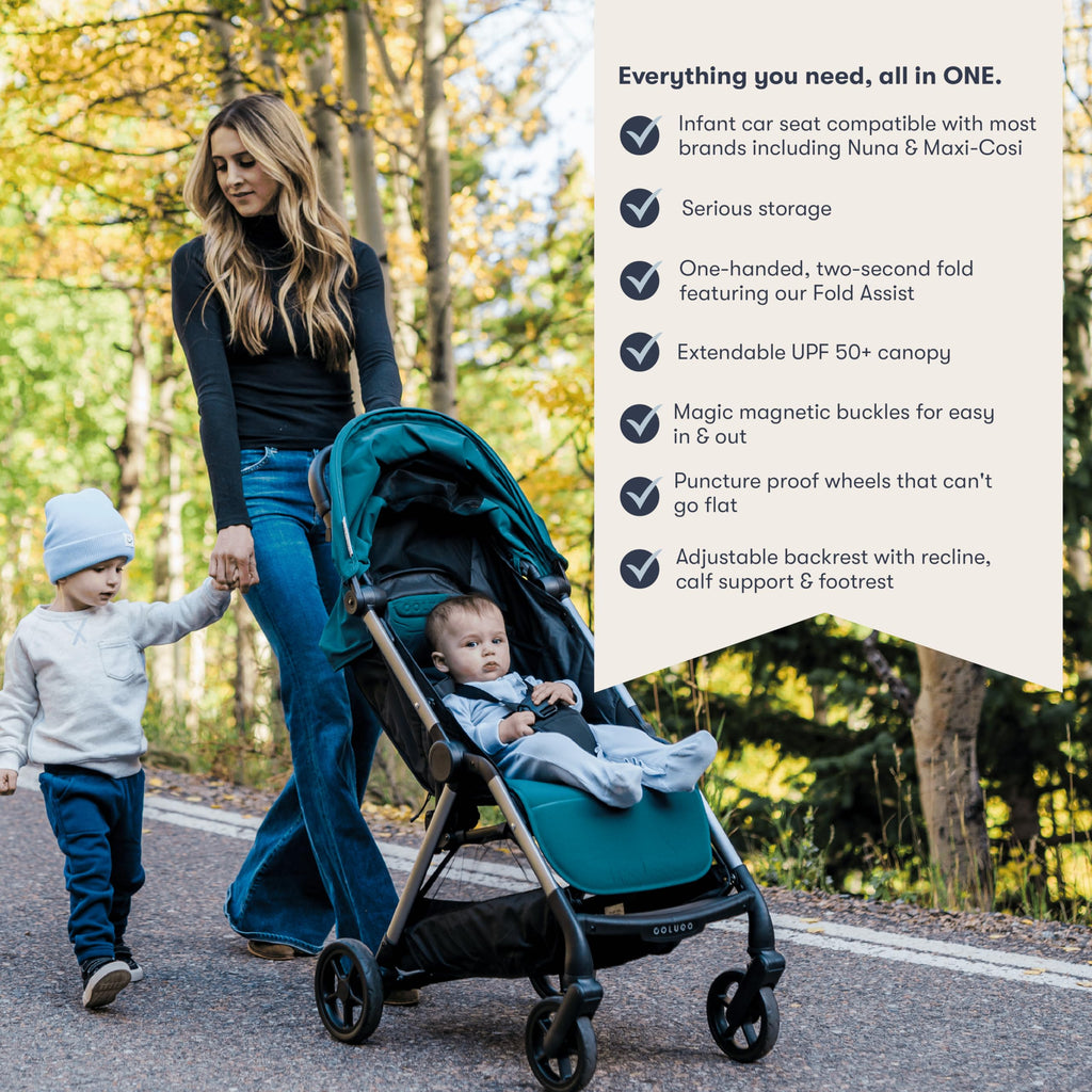 Colugo The One Stroller - Lightweight Easy Fold Compact Toddler and Baby Stroller for Travel, Large Storage Basket, One Hand Fold, Includes Raincover, Bumper Bar, Cupholder (Black)