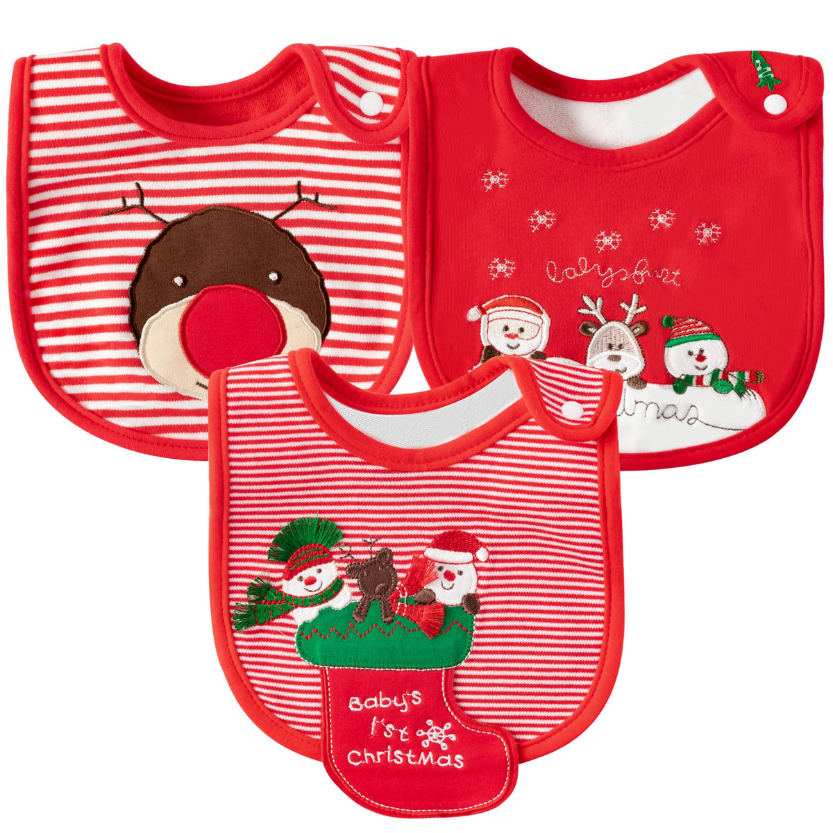 2ooya Christmas Cotton Baby Bibs - 3Pcs Snowman Penguin Toddler Feeding Bibs with Resin Buttons Infant First Christmas Baby Food Bib Xmas Drooling Eating Teething Keepsake Gift for Newborn 6-12 Months
