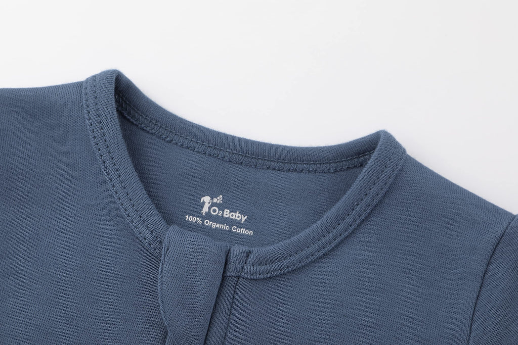 O2 BABY Baby Boys Girls Organic Cotton Zip Front Sleeper Pajamas, Footed Sleep 'n Play（3-6 Months, Dragon & Blue Ashes）