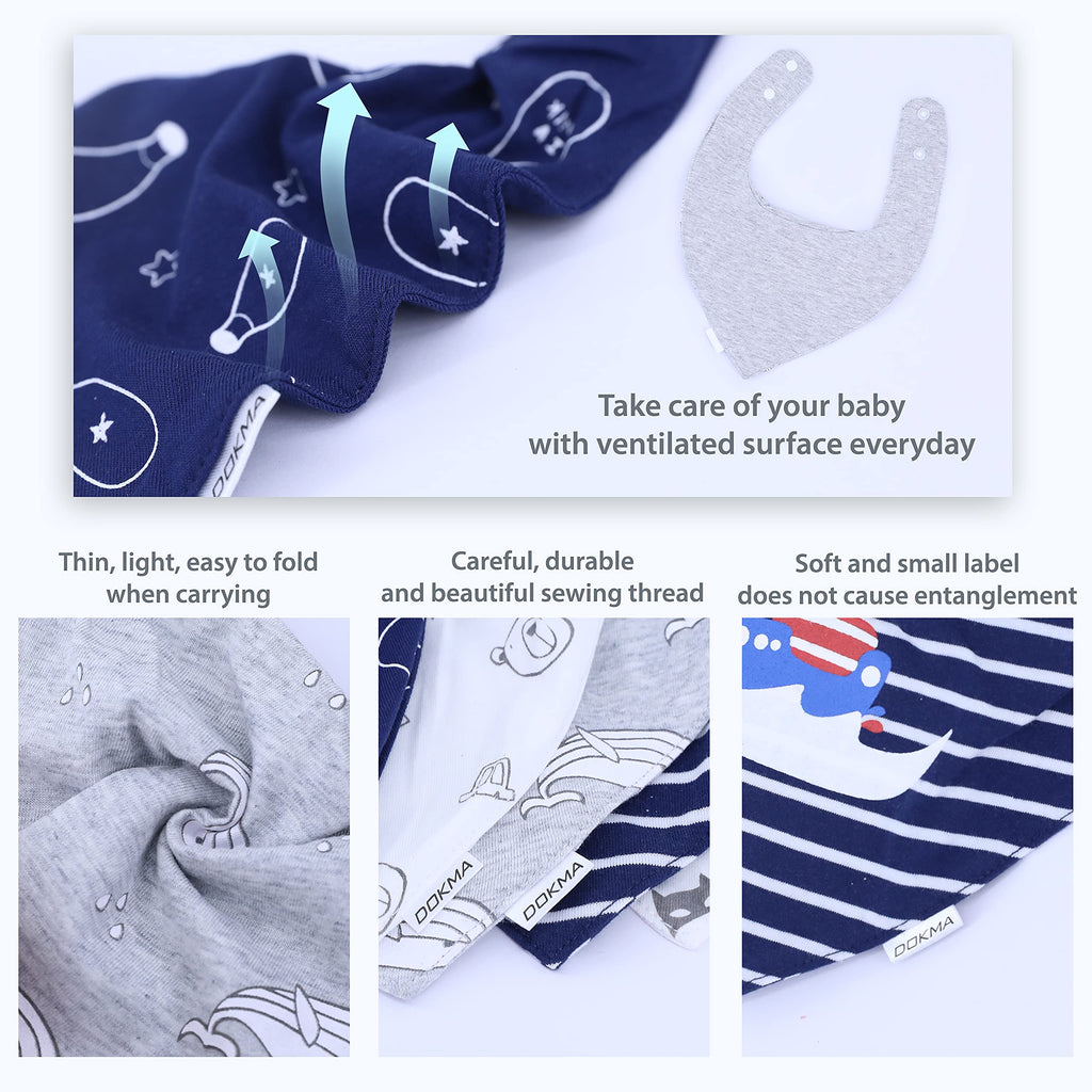DOKMA 8-Pack Organic Cotton Baby Bandana Drool Bibs for Boys - Teething Bibs for Infant, Toddler, Soft Cotton, Super Absorbent, No Scratch- White, Grey, Blue, Green