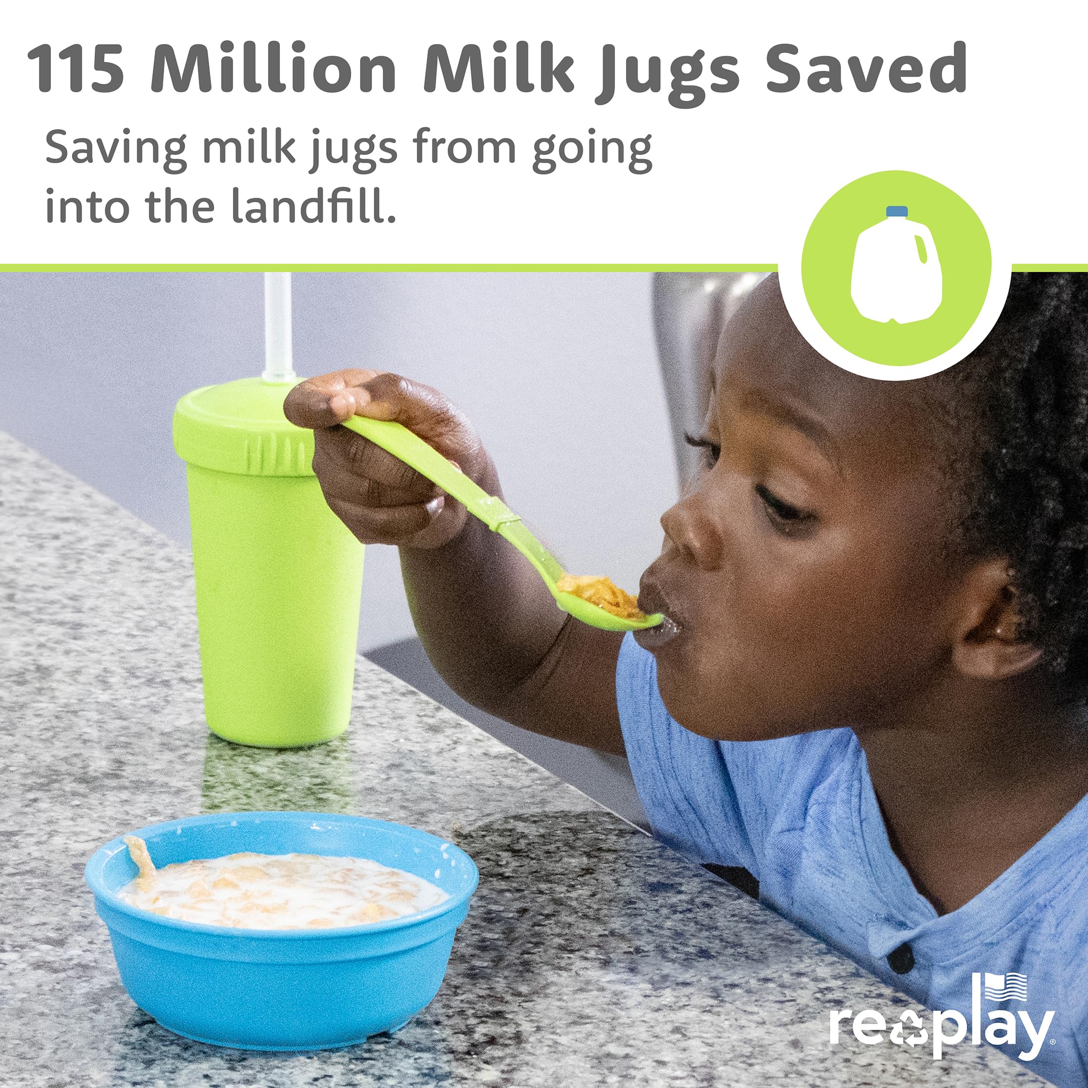 Re-Play Toddler Dinnerware Set - 3 Divided Plates, 3 Snack Bowls & 3 Fork and Spoon Sets - BPA-Free Kids Tableware - Dishwasher Safe - Made in USA from Recycled Materials, True Blue