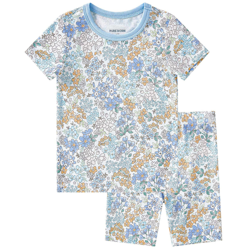pureborn Toddler Viscose from Bamboo Pajamas Set Girls Pjs Blue Floral 3T