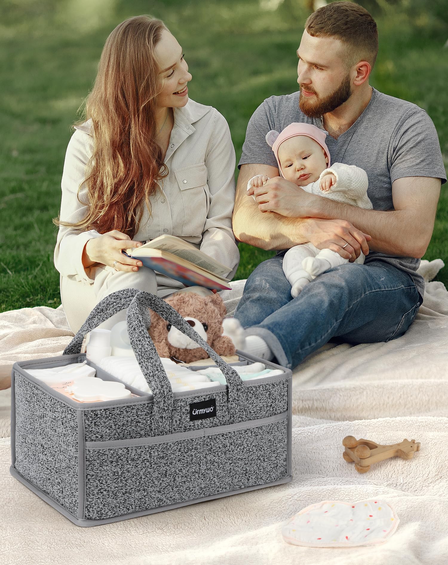 URMYWO Diaper Caddy Organizer - Portable Baby Diaper Caddy with Handle, Large Nursery Organizer Storage Basket for Newborn Essentials, Baby Registry Must Have Shower Gift for Home and Car Travel
