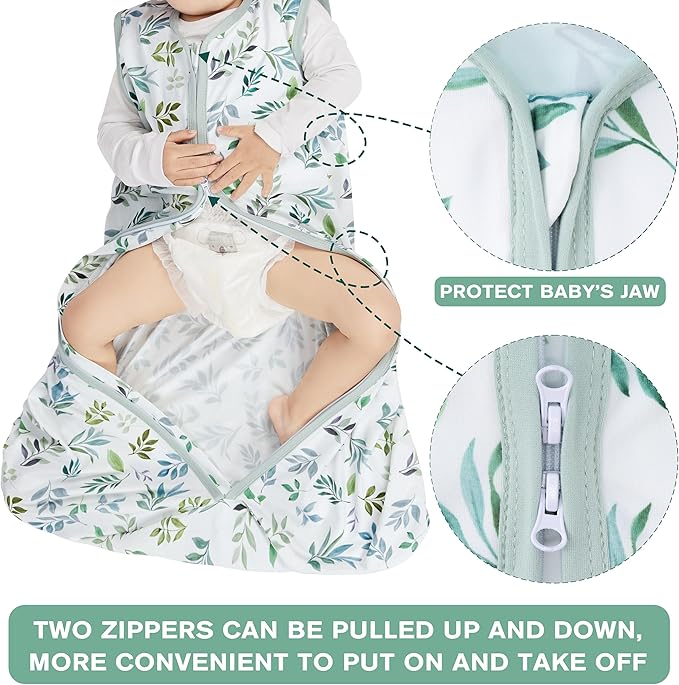 3 Pack Baby Sleep Sack 0-6 Months 100% Rayon Cotton Baby Sleeping Bag 2-Way Zipper Toddler Wearable Blankets Comfy Stretchy Lightweight TOG 0.3 （Banana&leaf&green）