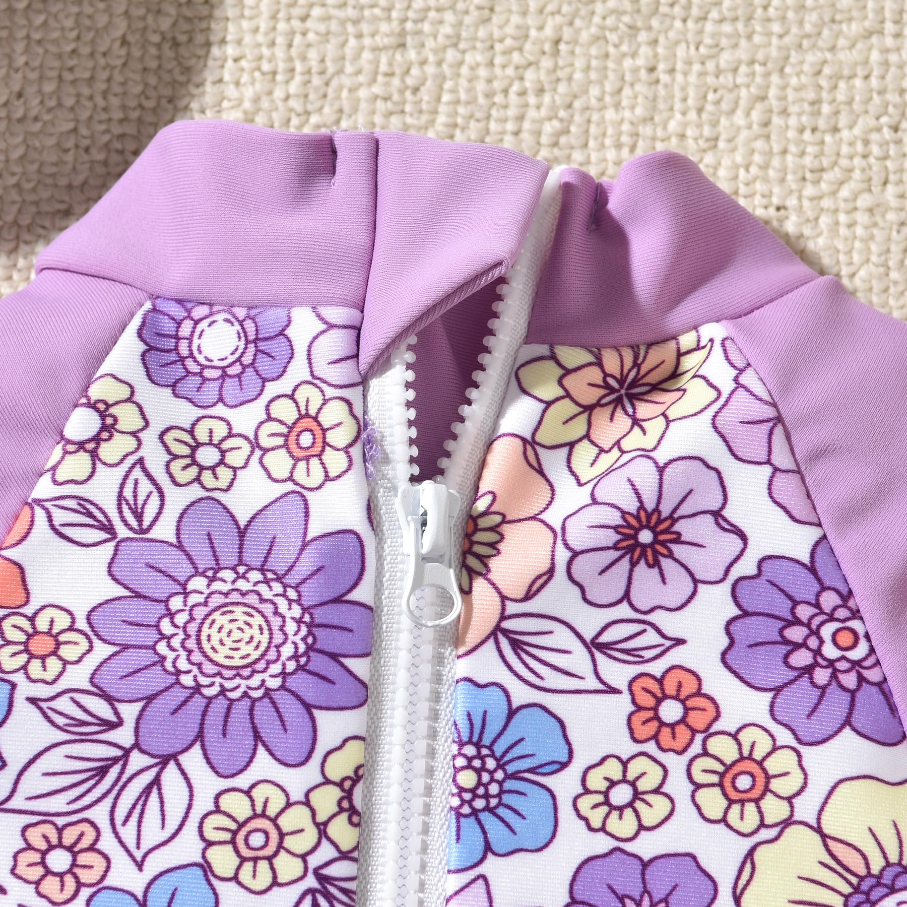 18-24 Months Baby Girls One Piece Long Sleeve Swimsuit Floral Bathing Suit Flower Swimwear Beach Wear Purple