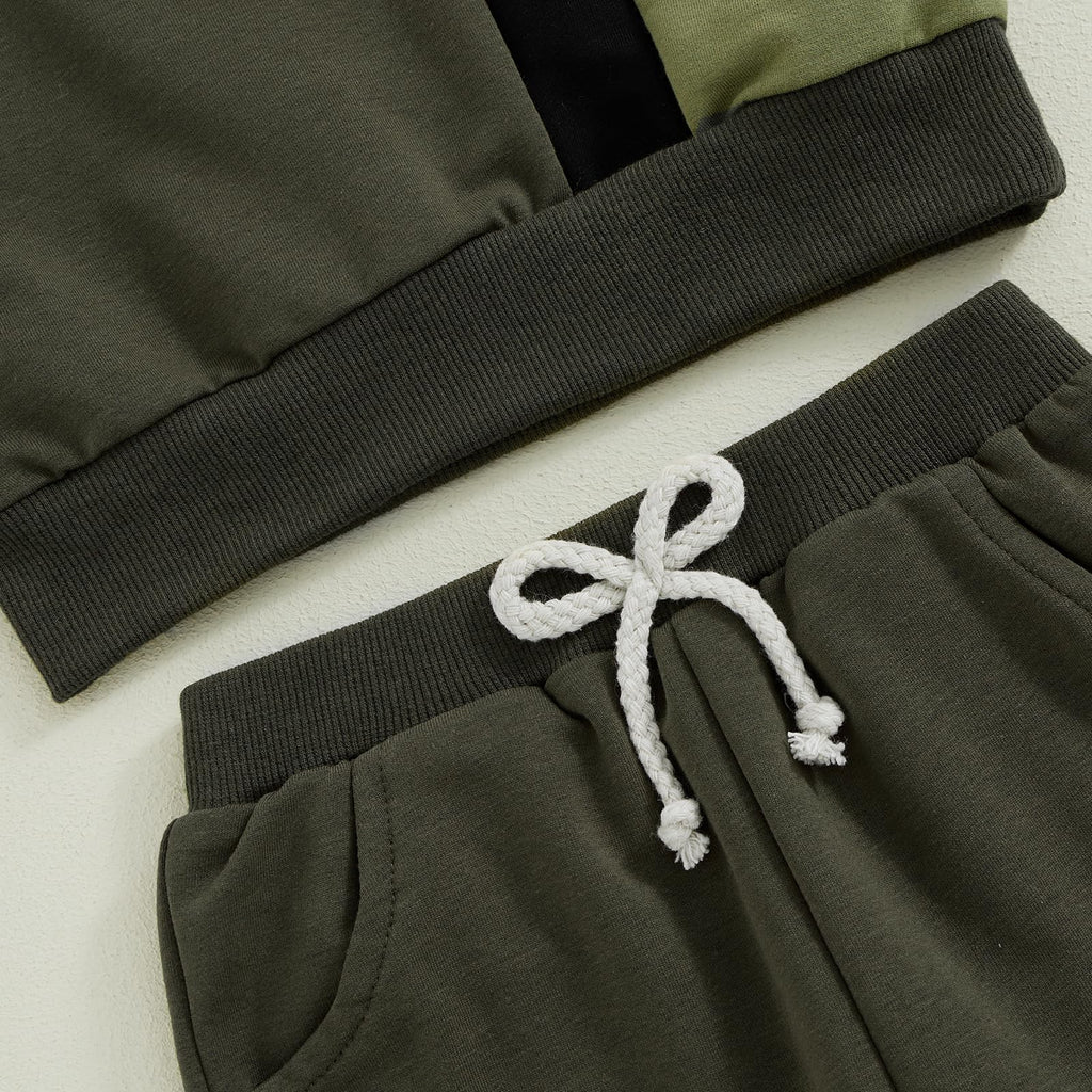 Lucikamy Toddler Baby Boy Fall Outfits Long Sleeve Crew Neck Pullover Sweatshirt + Jogger Pants Set Infant Winter Clothes (Army Green-D, 12-18 Months)