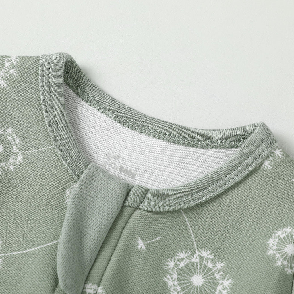O2 BABY Baby Boys Girls Organic Cotton Zip Front Sleeper Pajamas, Footed Sleep 'n Play（0-3 Months, Dandelion & Grey Melange）