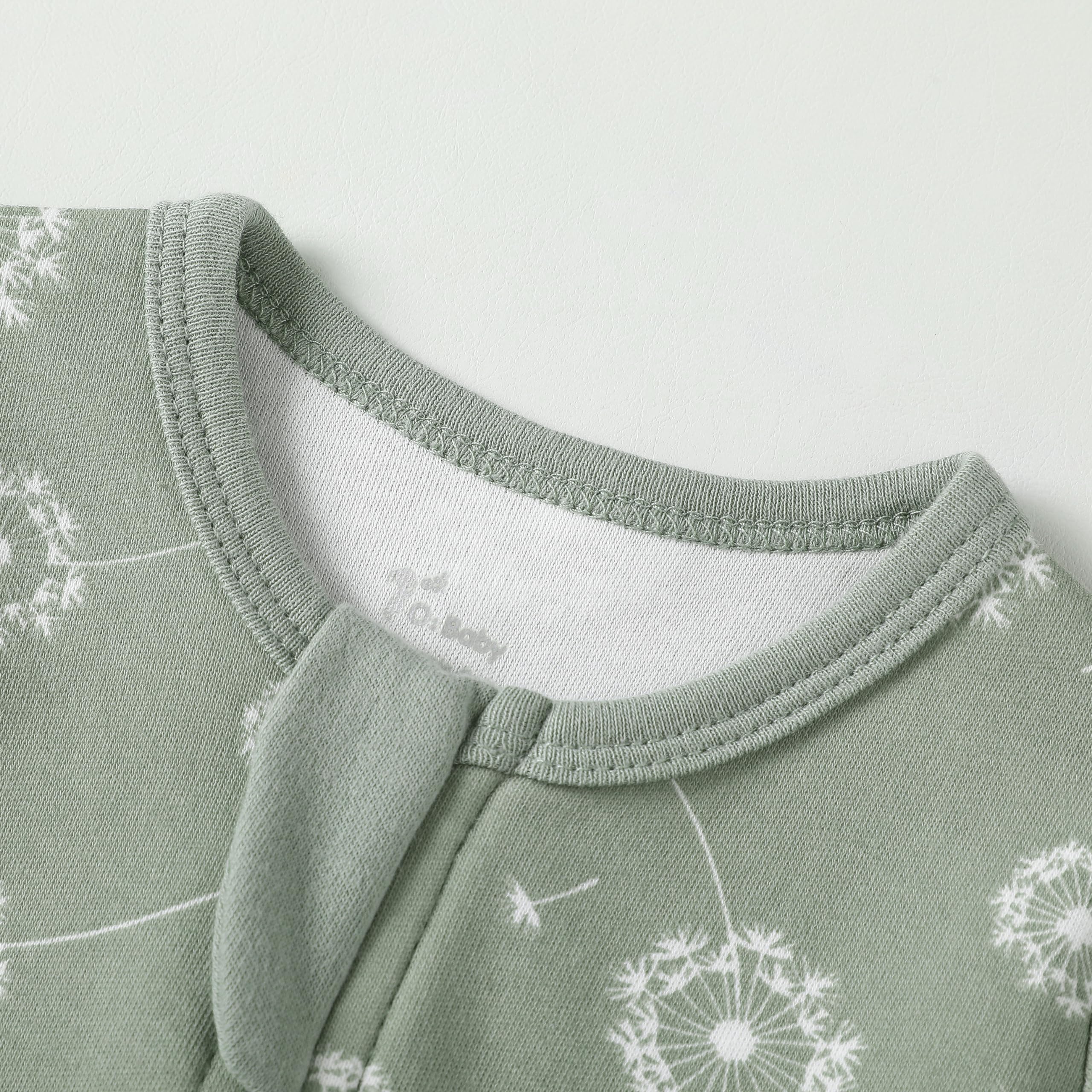 O2 BABY Baby Boys Girls Organic Cotton Zip Front Sleeper Pajamas, Footed Sleep 'n Play（0-3 Months, Dandelion & Grey Melange）