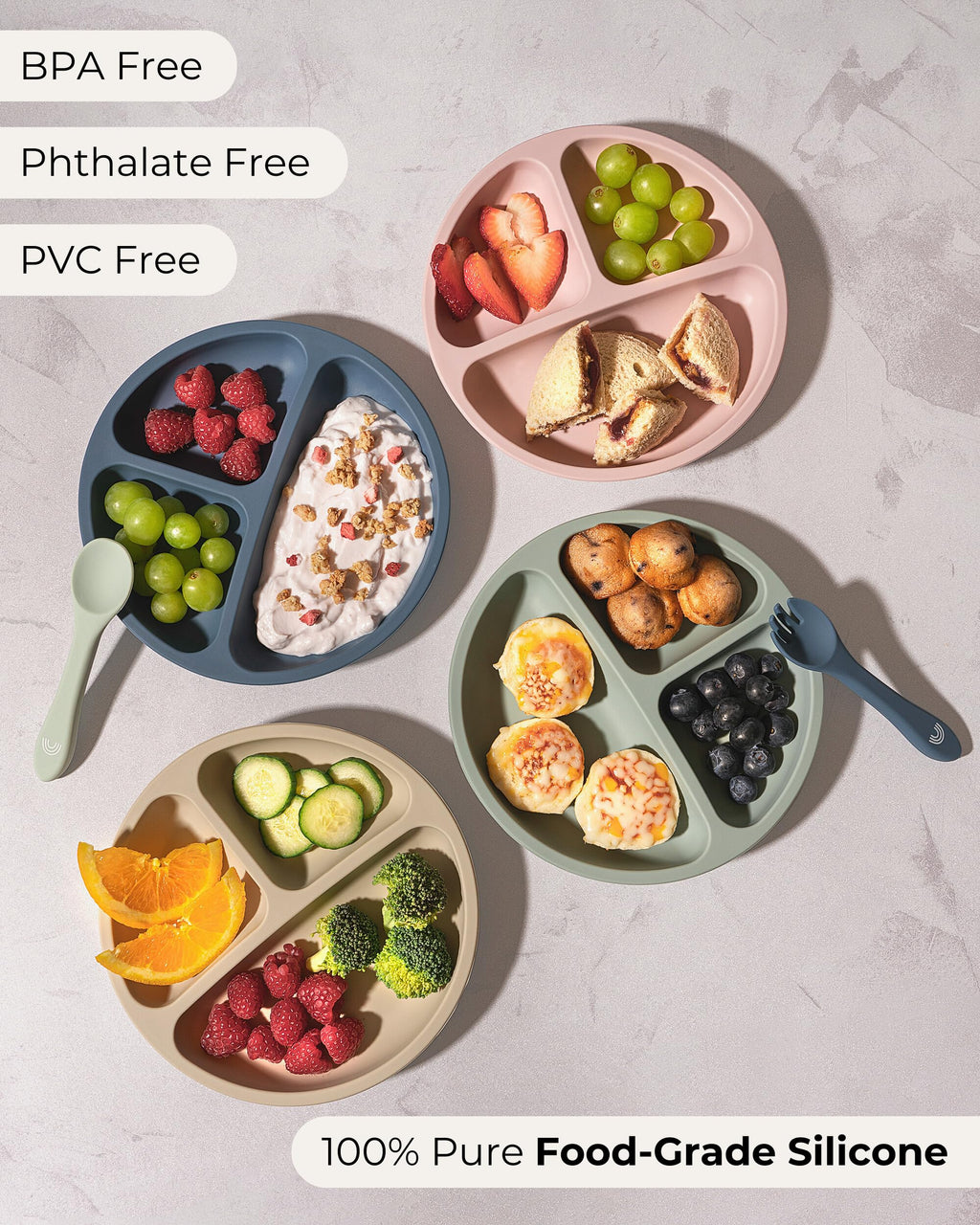 Hippypotamus Suction Plates with Lids for Babies & Toddlers - 100% Food-Grade Silicone - Microwave & Dishwasher Safe - Divided Dinnerware for Picky Eaters That Stays Put - Set of 3 (Pink)