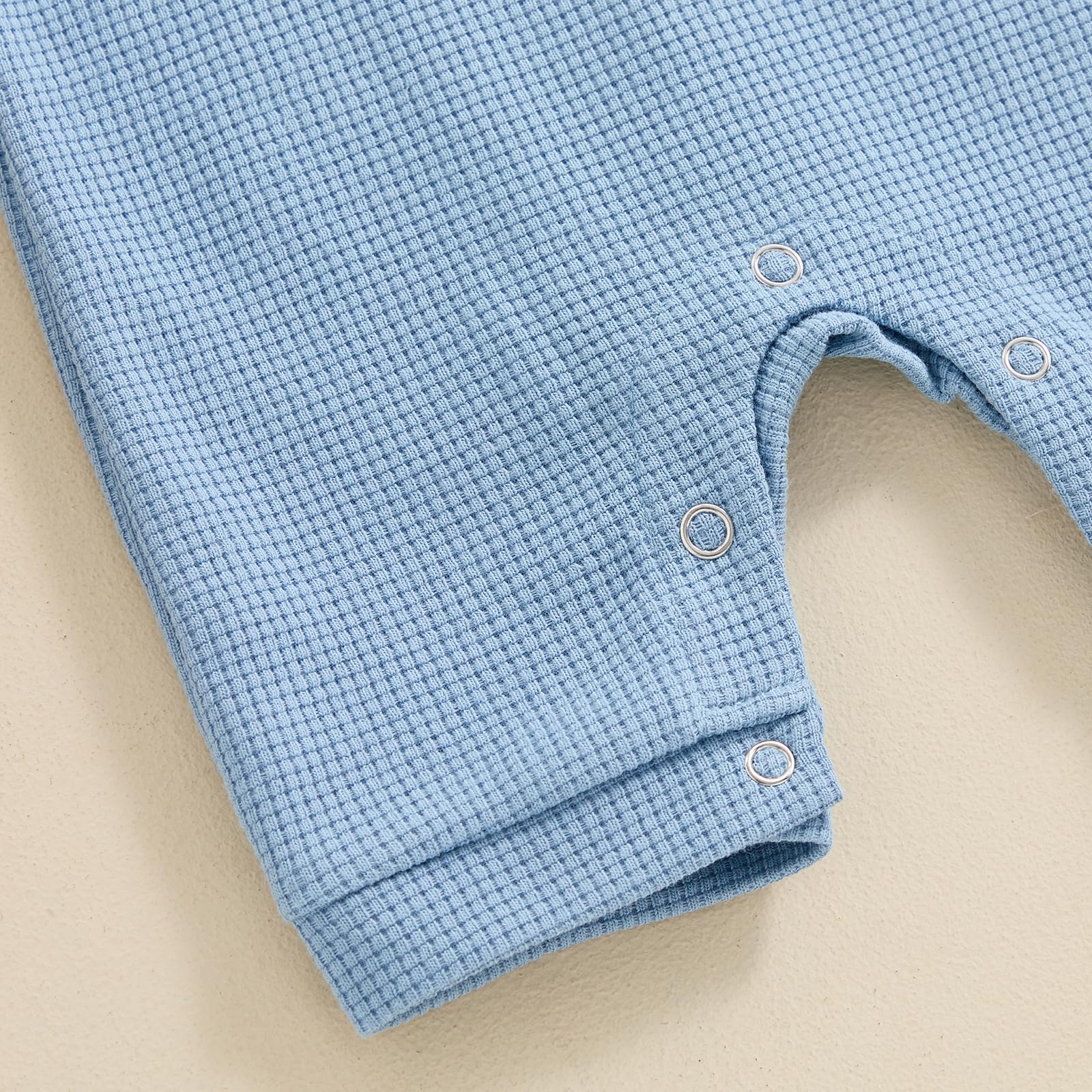Kuriozud Newborn Baby Boy Girl Clothes Button Solid Short Sleeve Romper Jumpsuit Basic One Piece Outfits Baby Neutral Clothing Waffle Short Sleeve Blue, 6-9 Months