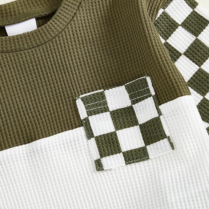 Toddler Baby Boy Fall Clothes Waffle Outfit Long Sleeve Color Blocking Sweatshirt Pullover Jogger Pant Set