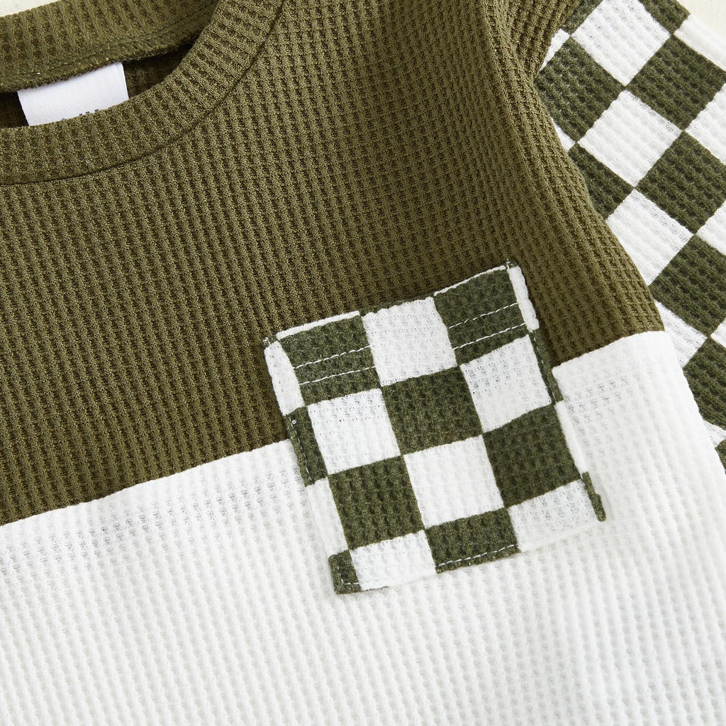 Fufuriprefer Toddler Baby Boy Fall Clothes Waffle outfit Long Sleeve Top Jogger Pant Set (B-Army Green, 12-18 Months)