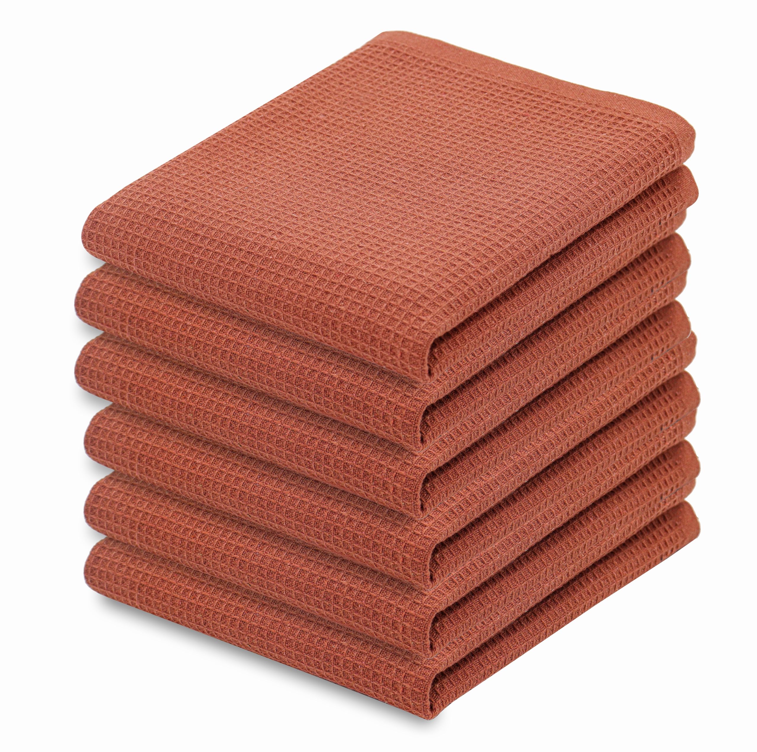 PurpleEssences Rust Waffle Weave Kitchen Towel, 100% Cotton - 15x25 Inches with Hanging Loop, Ultra Soft Absorbent Quick Drying Dish Cloth, Tea and Hand Towels, 6 Pack - Spring Easter Summer - Rust