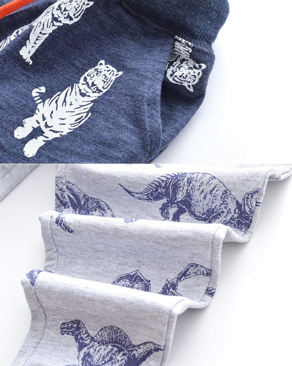 HUAER& Baby Boy's Jogger Pants Dinosaur Car Animal Print Drawstring Elastic Waist Sweatpants Cotton Toddler Athletic Pants 2-PCS((Tiger + Dinosaur,2-3T)