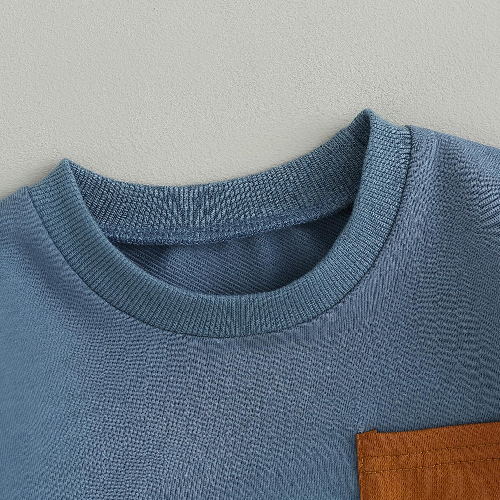 Kupretty Toddler Baby Boy Color Block Sweatshirt Pants Blue Dark Gray 0-6M