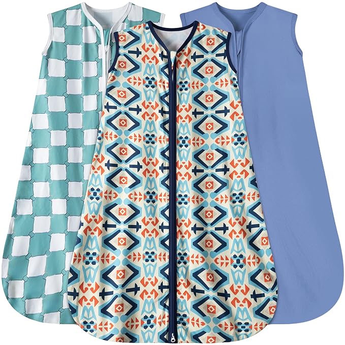 Baby Sleep Sack 12-18 Months 3 Pack Baby Wearable Blanket 100% Rayon Cotton 2-Way Zipper Toddler Sleeping Sack .Comfy Soft Lightweight TOG 0.3 (Bohemia&Checkered&Blue,)