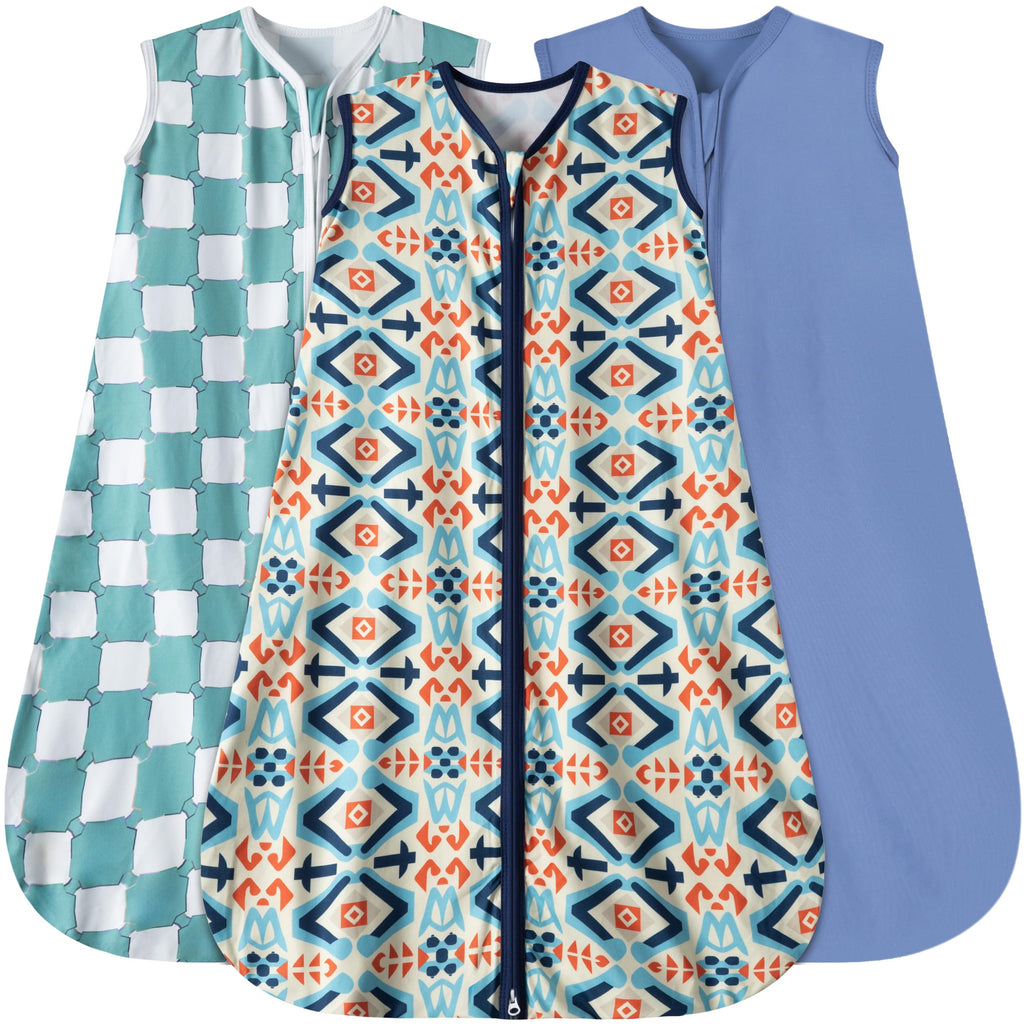 GUNTAIL Baby Sleep Sack 12-18 Months 3 Pack Baby Wearable Blanket 100% Rayon Cotton 2-Way Zipper Toddler Sleeping Sack.Comfy Soft Lightweight TOG 0.3 (Bohemia&Checkered&Blue,)