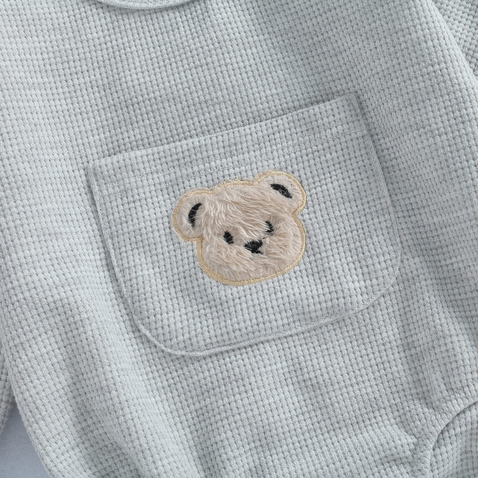 Cute Baby Sweatshirt Romper Waffle Knit Baby Clothes Infant Girl Boy Fall Winter Outfits (Gray, 18-24 Months)