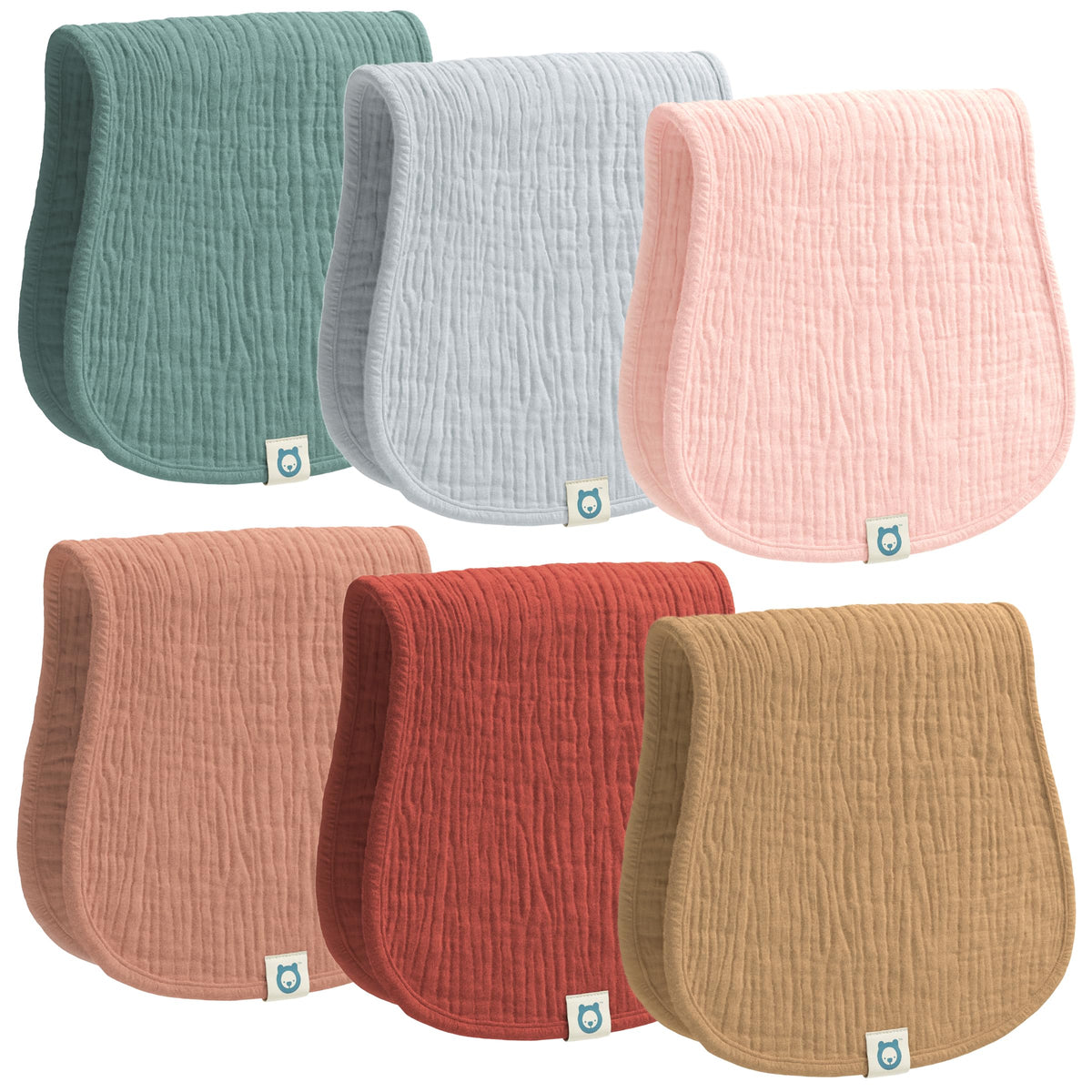 ROMY RO Muslin Burp Cloths Set, 6 Pieces, 100% Organic Cotton Hand Washcloths for Baby Boys and Girls Extra Absorbent and Soft Burping Rags (Cherry - Multi Colored)