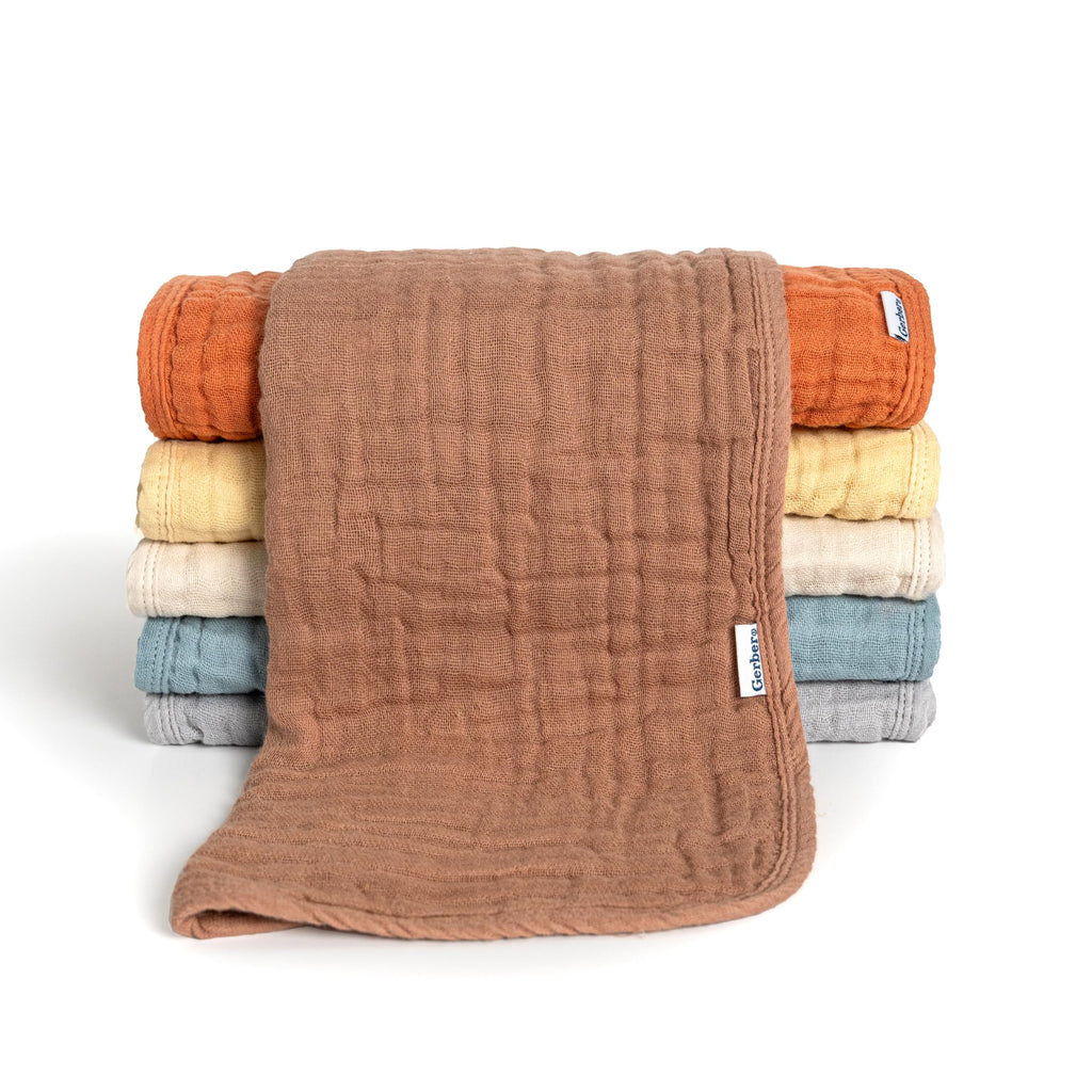 Gerber Baby Boys & Girls Muslin Burp Cloths, Multi Browns, Large Size 20" x 10"