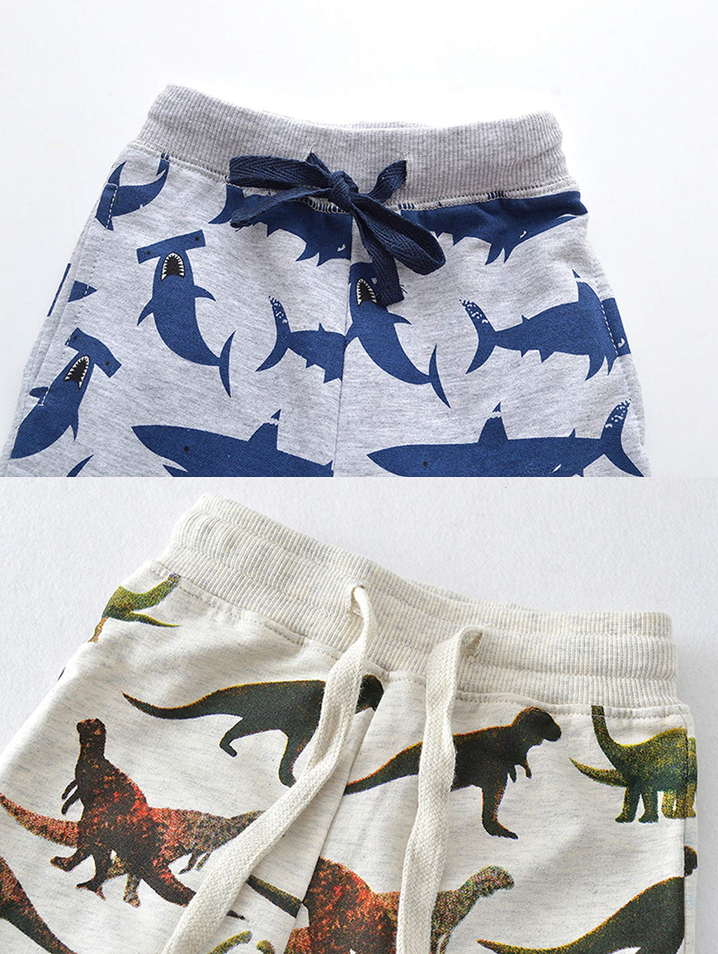 HUAER& Baby Boy's Jogger Pants Dinosaur Car Animal Print Drawstring Elastic Sweatpants 2-Pack (Dinosaur + Shark, 3T)